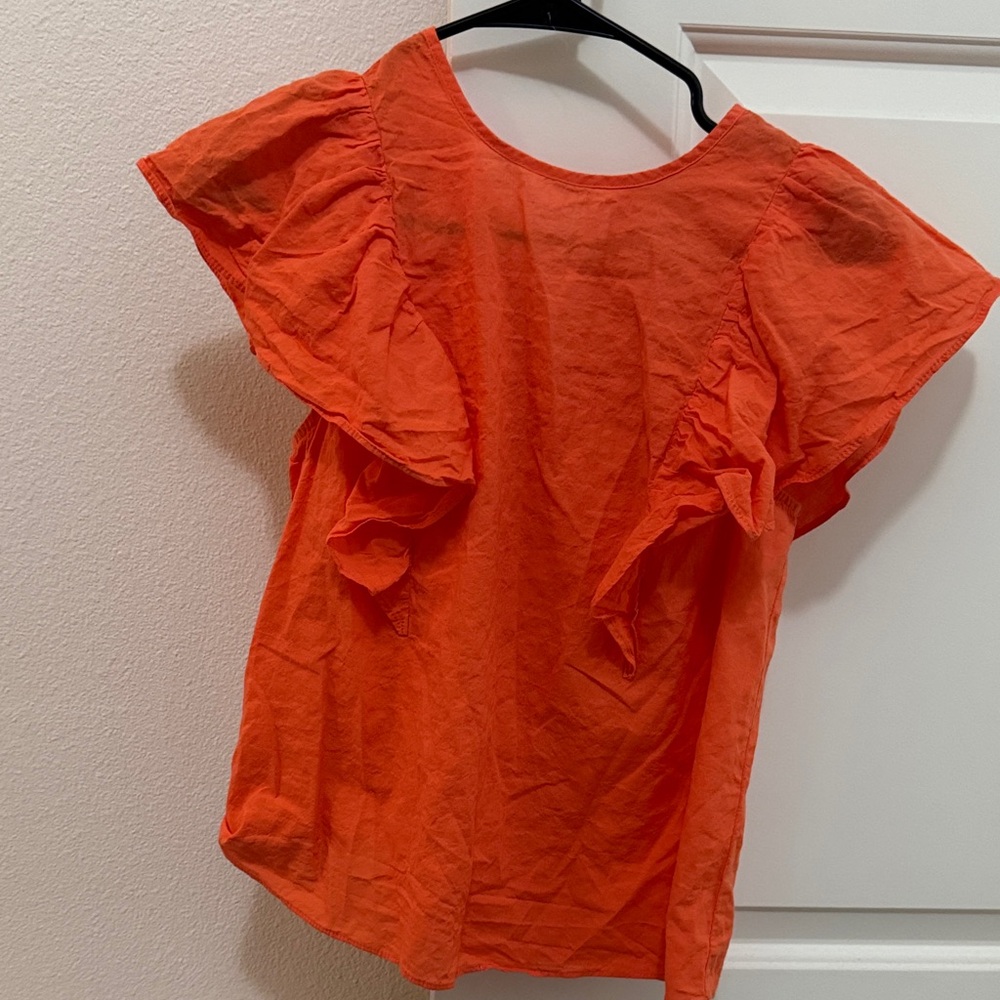 a new day Vibrant Orange Blouse with Ruffle Sleeves